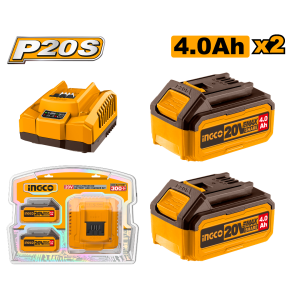 Set X 2 Baterias Ingco 20V 4AMP + 1 Cargador FBCPK1424