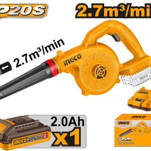Sopladora Ingco A Bateria P20S 20V 2.7M³/Min C /Bat 2.0AH + Cargador Ingco CABLI20781