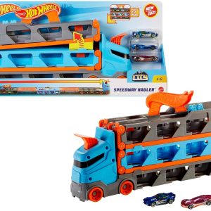 Set De Juego Mattel Hot Wheels Remolque Con 3 Vehículos Y Pista De Carreras De Arrastre
